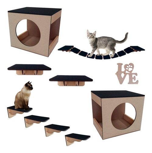 Kit Nichos Para Gato 9pcs Mdf 6mm Playground Parede Promoção