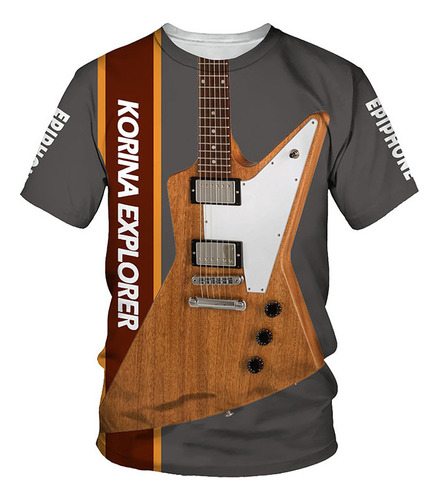 2024 Camiseta De Manga Corta Estampada De Guitarra De Arte