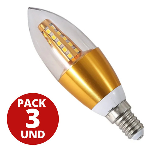 Ampolleta Led Tipo Vela 7w E14 Para Decoracion Pack 3 Und