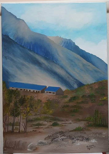 Cuadro Paisaje Montaña Mendoza Living Al Oleo 35x50 Cm