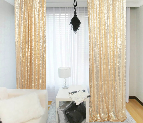 Cortinas De Lentejuelas 2 Paneles 4x10ft Champagne Gold Shim