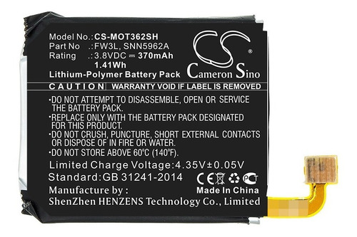 Bateria P/ Smartwarch Moto 360 2nd 2015 , Snn5962a , Mot362