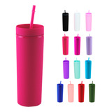 Termo Skinny Jumbo Con Popote Acrílico Mate 650ml 