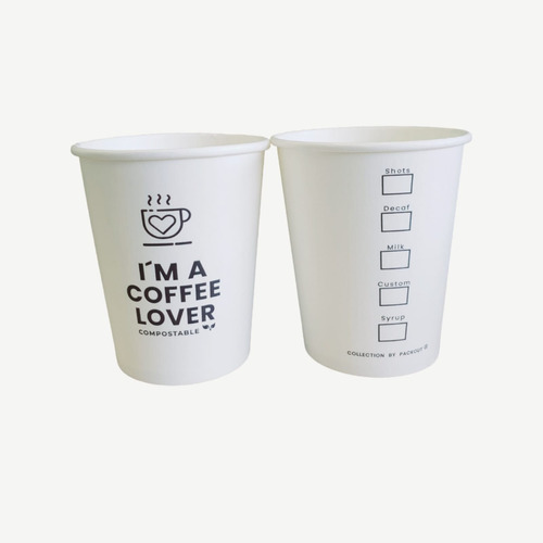 Vaso Café Compostable Diseño Coffee Lover 240cc 8oz / 100 U