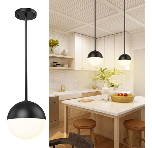 Lámpara Colgante Vidrio Esmerilado Negro 8 Ajustable Sala Co