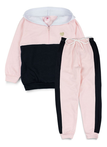 Conjunto Infantil Feminino Moletom C/capuz E Zíper Rosa 