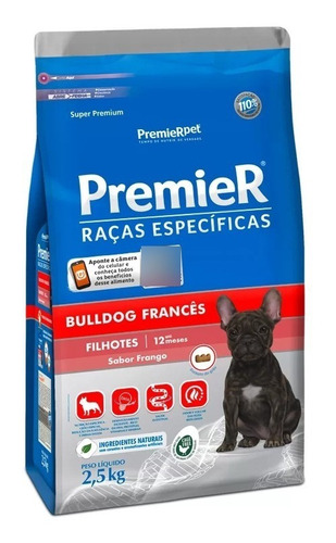 Ração Premier Raças Bulldog Francês Filhote Frango 2.5kg.