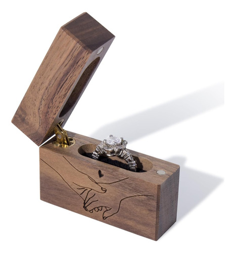 Wislist Caja De Madera Para Anillos De Compromiso, Pequeña Y