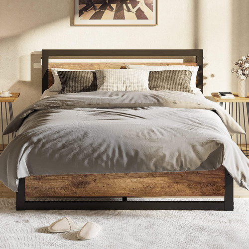 Base De Cama King Con Cabecera Y Estribo De Madera