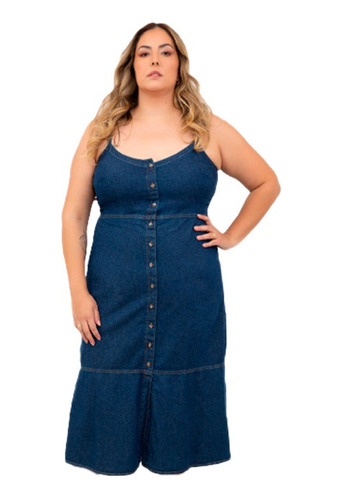 Vestido Jeans Midi Plus Size, Vestido Jeans Plus, Até 58 