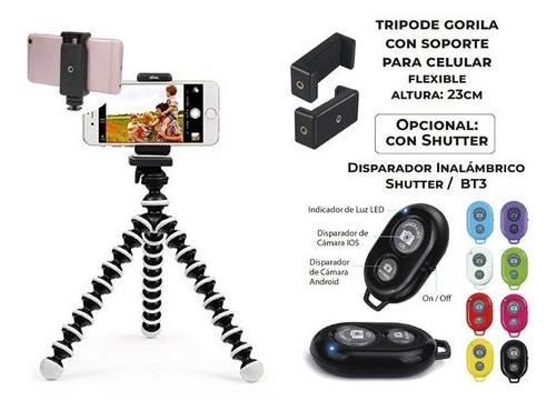 Tripode Soporte Celular Disparador Selfi Gorila 23cm Tr1 Tr5