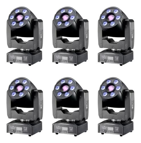 6 Moving Head Spot 60w 8 Cores Prisma Rotatorio Wash 7 Leds