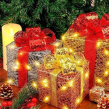 Caja De Regalos Luces Led Navidad Decorativos 3 Piezas