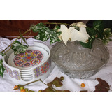 Antiguos Posa Vaso Porcelana Mandala Caramelera Vidrio N262