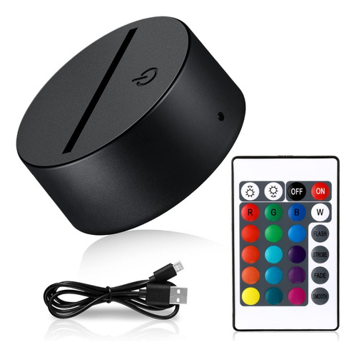 Base Lampara Luz 3d 16 Colores Cable Usb Control Remoto.