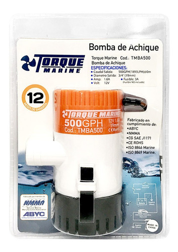 Bomba De Achique Electrica 500gph 12v Torque Marine