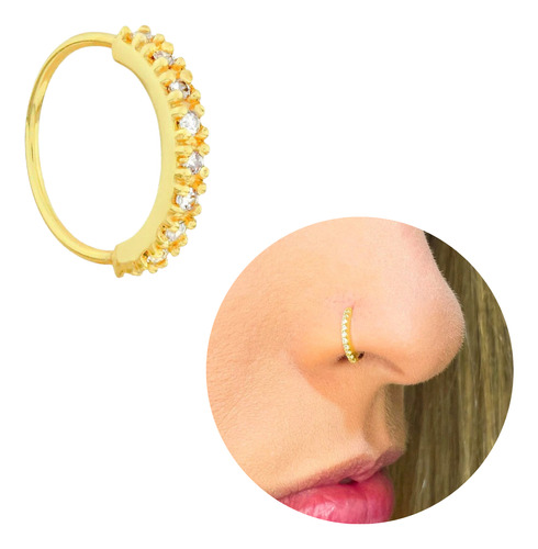 Piercing Nostril Prata Legitíma Banhado A Ouro 18k Nariz Luz