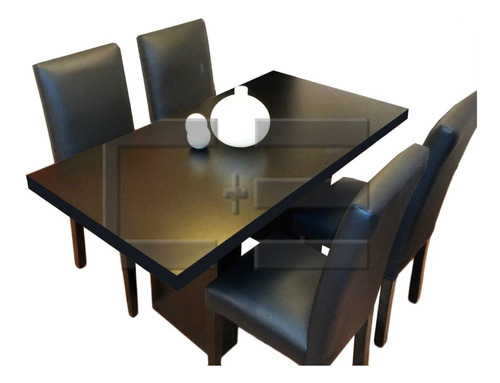 Juego Mesa Comedor Rectangular Db 160x80 + 4 Sillas Ecocuero