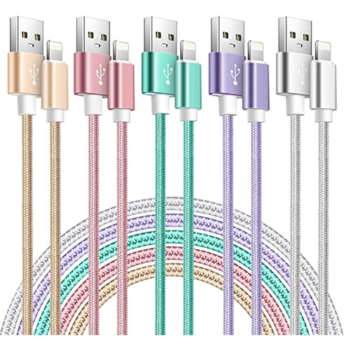 Cargador Para iPhone [certificado Apple Mfi] 5 Cables Trenza