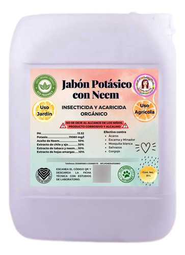 10l De Jabón Potásico C/ Aceite De Neem Superinsecticida Eco