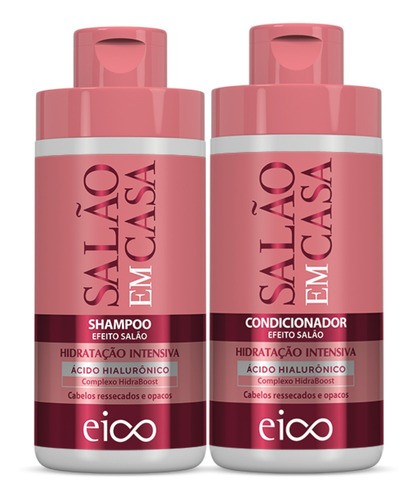  Eico Tratamento Shampoo Sem Sal + Condicionador Leave-in 450ml Salão Em Casa Hidratação Intensiva Antifrizz Ácido Hialurônico Creme Capilar Vegano Aloe Vera Biotina Vitamina E