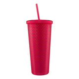 Vaso Grande Tipo Starbucks Con Relieve Diamante Tapa Y Popote 600 Ml Color Rojo