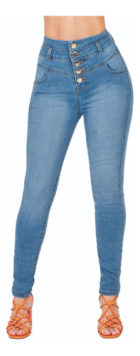 Jeans Dama Casual Tiro Alto Corte Colombiano Azul 124-85