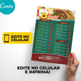 Menu Cardápio Para Pastel Edite E Imprima Fácil - Mod: 022