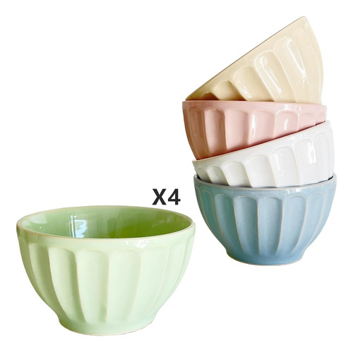 Set X4un Bowl Cerealero Ceramica Vainilla Vintage 500ml