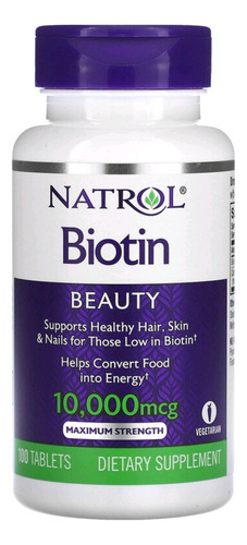 Biotina, Beauty, Natrol, 10,000mcg 100 Tabletes, 2uni. 