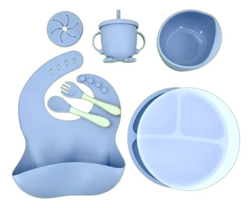 Set Plato Tapa Babero Cuchara Tenedor Tazón Vaso Bebé