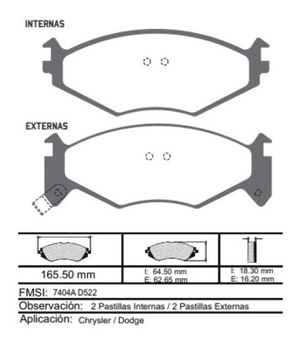Pastilla Freno Delantera Dodge Grand Caravan 94-00 Rin 15 Foto 2