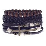 Pulsera Brazalete Hombre Cuero Sintético 3 En 1 Dije Cruz