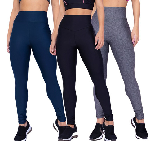 Kit 3 Legging Suplex Feminina Moda Fitness Academia Promoção