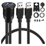 2 Cabos De Extensão Duplos Usb 3.0 Aux Flush Mount Car Mount