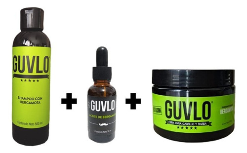 Kit Bergamota Guvlo, Shampoo + Cera + Aceite Cabello Y Barba