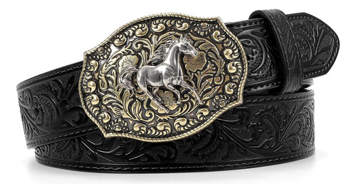 Cinturón Hombre Vaquero Piel Caballos Hebilla Vaquera Cowboy