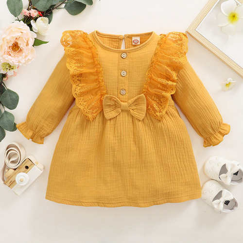 Vestido En L Para Niñas Recién Nacidas, De Manga Larga, Con