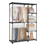 Songmics Armario Independiente, Armario Plegable, Perchero Con Barras De Confección, Organizador De Ropa, Guardarropa, Para Dormitorio, Estudio, 112 X 43 X 165 Cm, Negro Mryg24bk