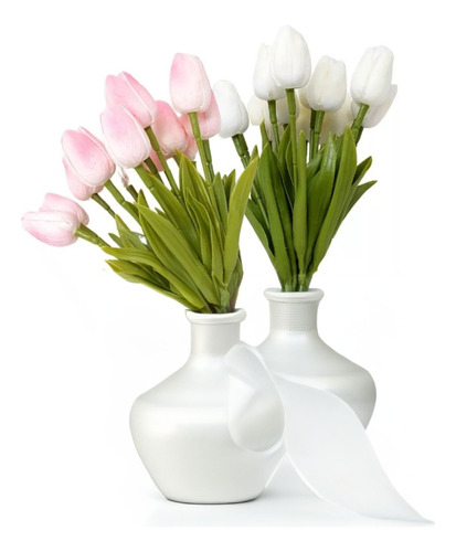Flores Artificiales  Tulipanes  Blanco Rosa Centro De Mesax6