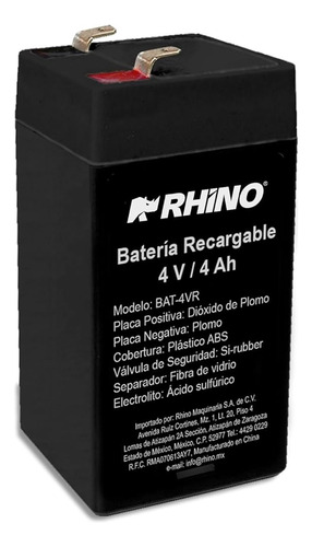 Bateria Recargable Para Bascula 6vcc Rhino