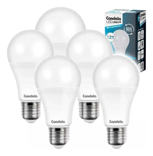 Pack X 5 Lámparas Led 12w (100w) Luz Fría Candela Clásica  