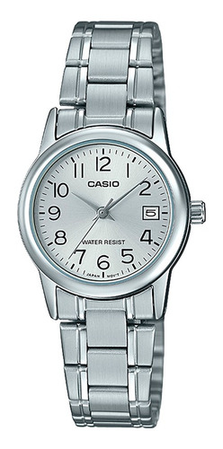 Reloj Casio Análogo Acero Ltp-v002d-7budf Dama 100% Original Color De La Correa Plateado Color Del Bisel Plateado Color Del Fondo Gris