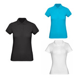 Kit 3 Camisa Polo Feminina Baby Look Piquet Poliéster