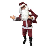 Roupa Papai Noel Adulto Fantasia Natal Veludo C/7 Peças