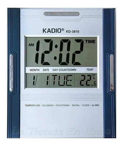 Reloj Pared Kadio Digital Kd3810 Hora Fecha Alarma Termometr