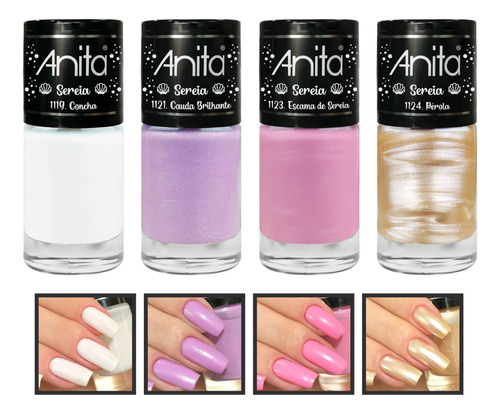 Kit Esmalte Anita Sereia Cremoso + Cintilante + 2 Glitter