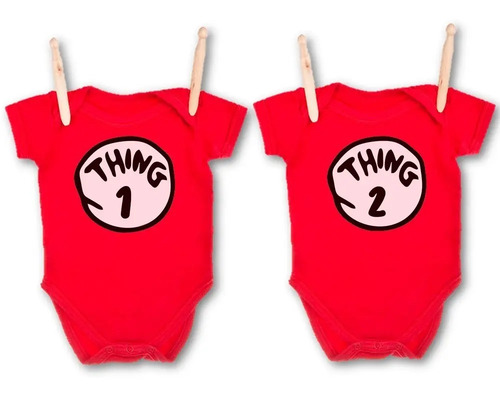 2 Pañaleros Bebé Rojo Gemelos Diseño Thing 1 Thing 2