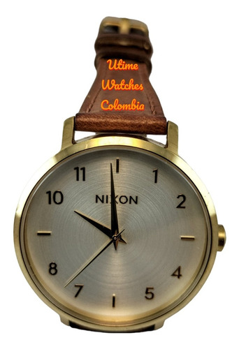 Reloj Nixon The Arrow  Leather Dorado Pulso Cuero Marrón