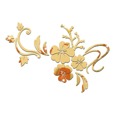 Espejo De Flores Vínilo Acrílico Pared Decorativo 120x90cm Color Oro | Meses sin interés